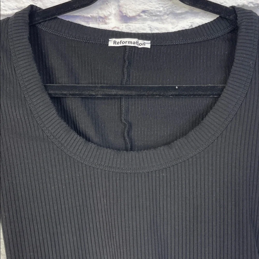 Reformation Black Ribbed Cropped Long Sleeve Top Dress Y2K